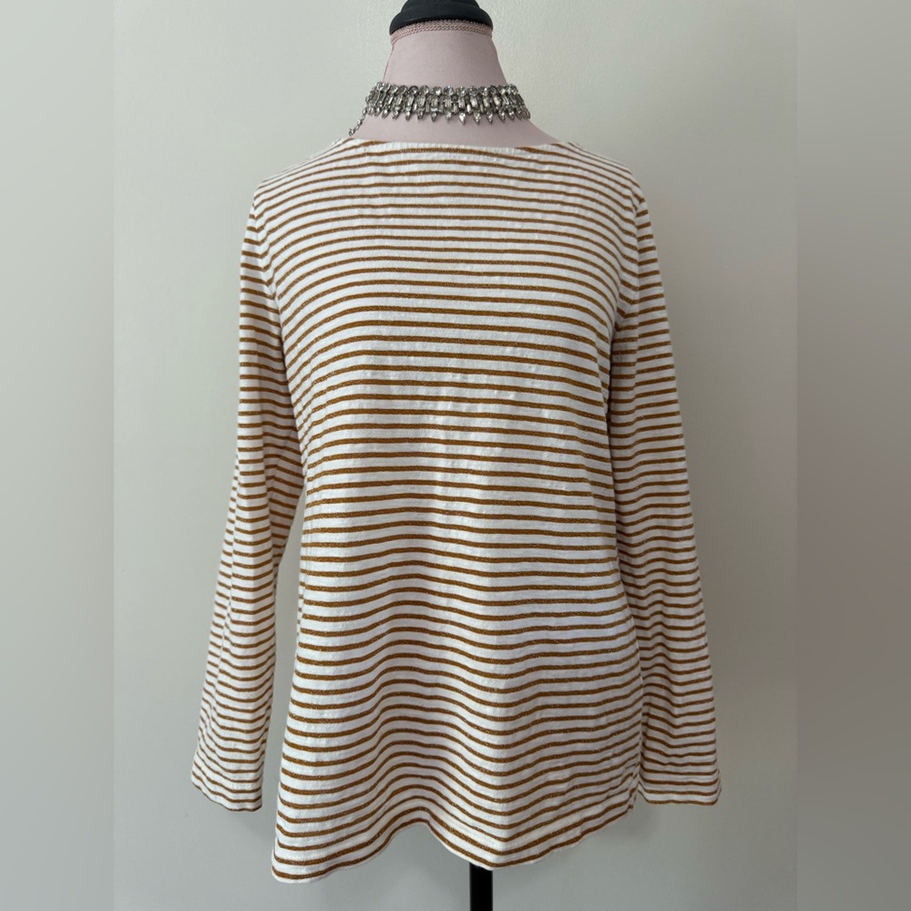J.Crew cream & metallic copper striped long sleeve tee in size XL